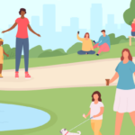 An illustration of families enjoying a park