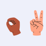 Four disembodied hands of different skin colors spelling the word love with sign language