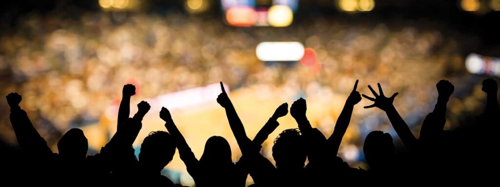 A crowd cheering in a stadium